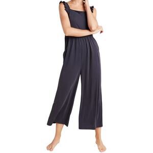 Anthropologie Saturday Sunday Billie Ribbed Jumpsuit Ruffle Pockets Black XS